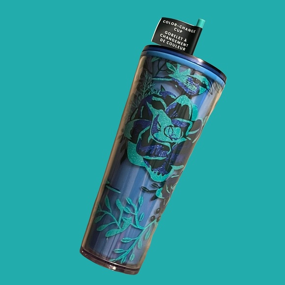 🆕 Starbucks Holiday Flower 24oz Glitter Blue/Green Color Changing Tumbler Cup - Picture 4 of 4